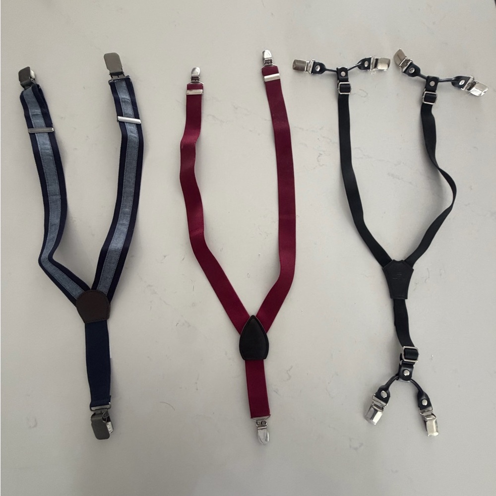 Childrens Suspenders Set - Black, maroon, and Blue with denim accent